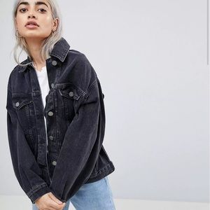 ASOS DESIGN Petite denim girlfriend jacket in washed black